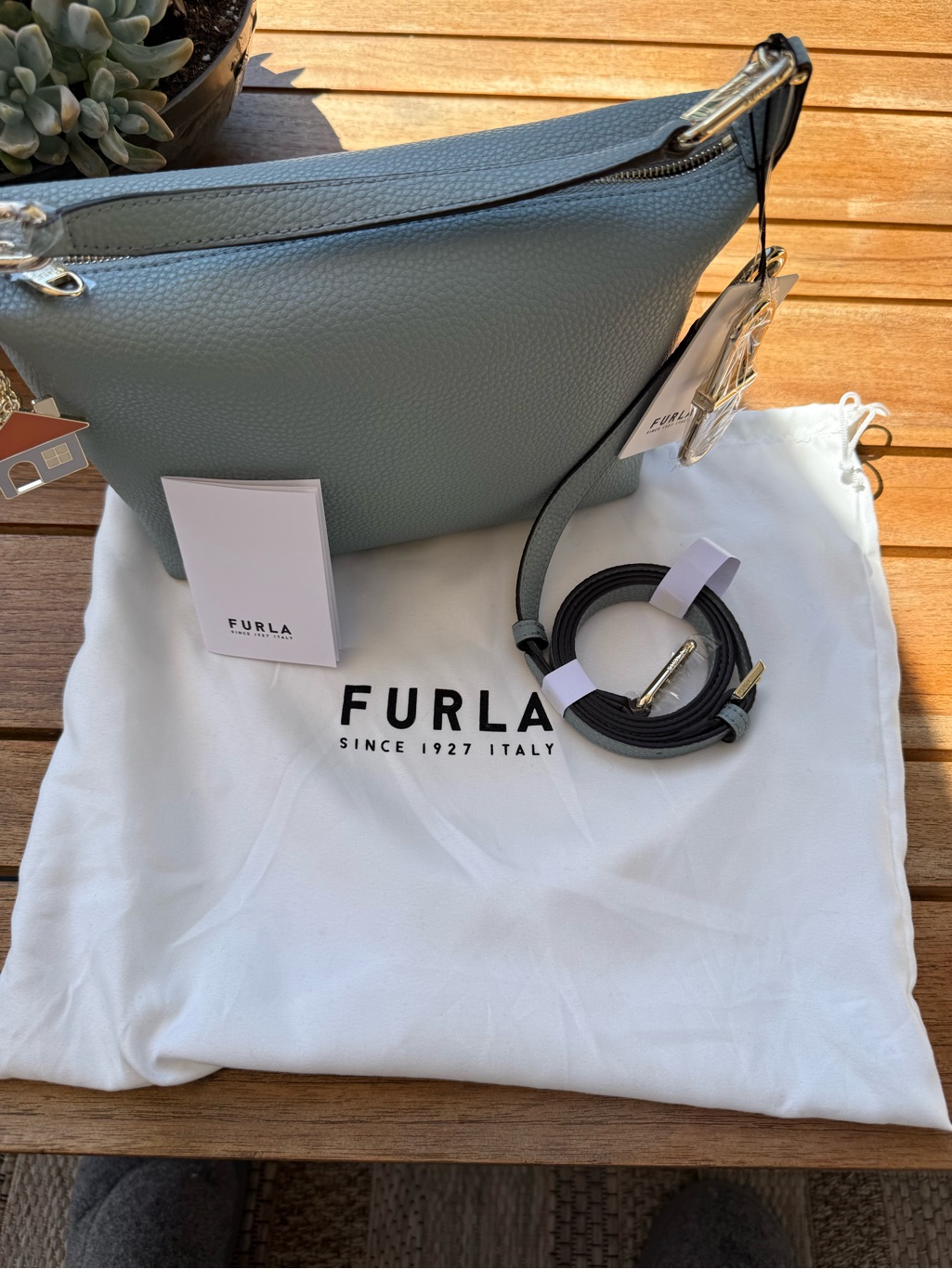 Furla Pebbled Leather Teia Crossbody Bag (Light Blue)